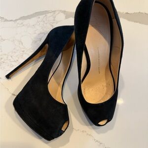Vero Cuoio Black Suede Peep-Toe Stiletto Heels